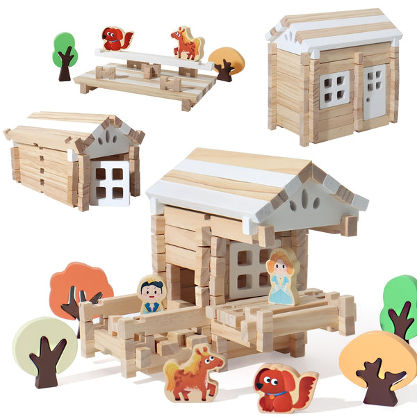 Wooden Log Cabin Building Set