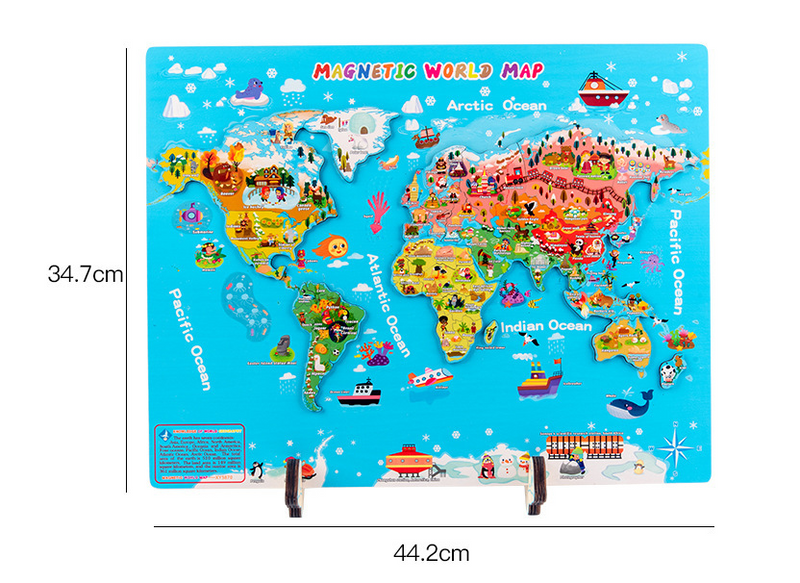 Quebra-cabeça magnético de madeira do mapa mundial