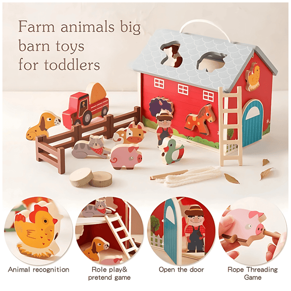Farm Fun for Kids: Wooden Toy Set with Barn & Animals