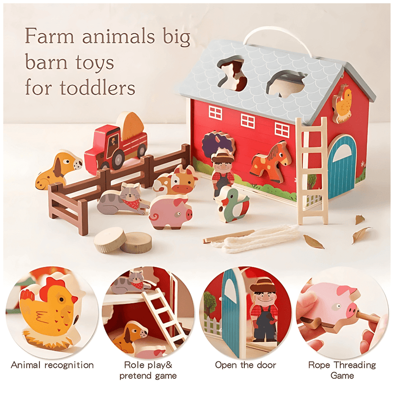 Farm Fun for Kids: Wooden Toy Set with Barn & Animals