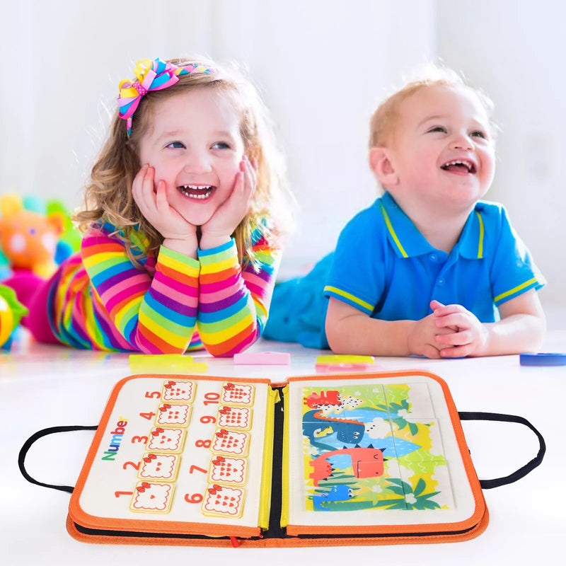 21 Activities in 1! Our Montessori busy board is packed with fun and educational activities. From shapes and colors to buttons and zippers, it's everything your toddler needs to develop essential skills. Safe, durable, and portable, it's the perfect addition to your child's playroom.