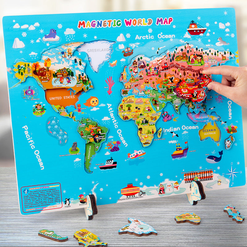 Quebra-cabeça magnético de madeira do mapa mundial